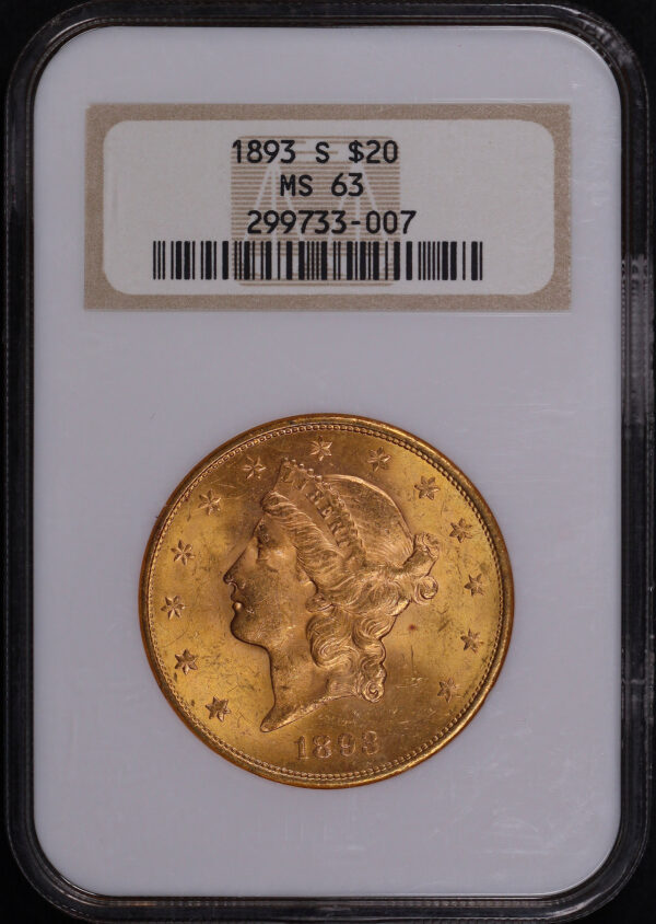 Obverse of this 1893-S Liberty Head $20 Type 3 NGC MS-63