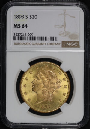 Obverse of this 1893-S Liberty Head $20 Type 3 NGC MS-64