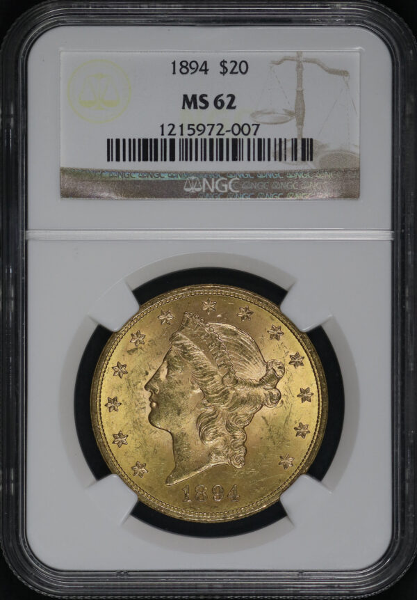 Obverse of this 1894 Liberty Head $20 Type 3 NGC MS-62