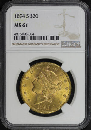 Obverse of this 1894-S Liberty Head $20 Type 3 NGC MS-61