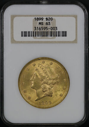 Obverse of this 1899 Liberty Head $20 Type 3 NGC MS-63 Old Fatty Holder