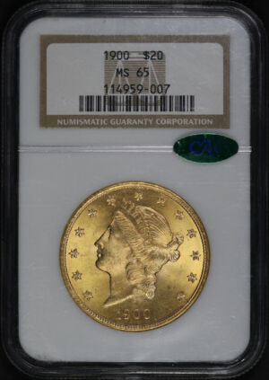 Obverse of this 1900 Liberty Head $20 Type 3 NGC MS-65 CAC
