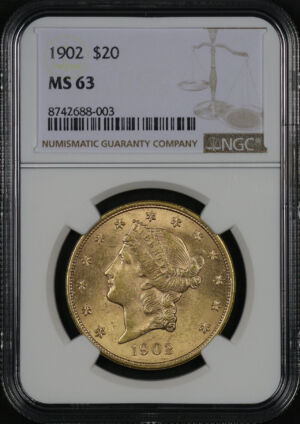 Obverse of this 1902 Liberty Head $20 Type 3 NGC MS-63