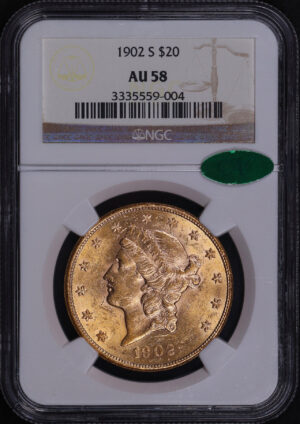 Obverse of this 1902-S Liberty Head $20 Type 3 NGC AU-58 CAC