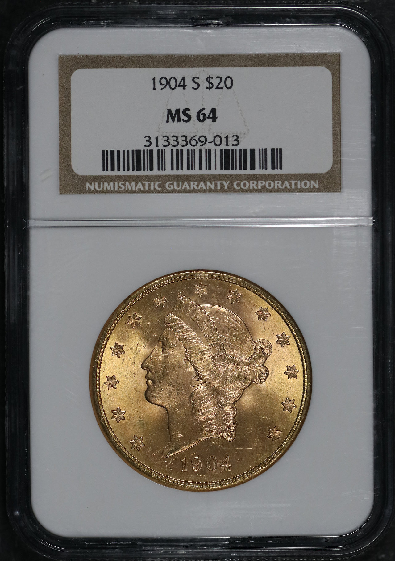 Obverse of this 1904-S Liberty Head $20 Type 3 NGC MS-64