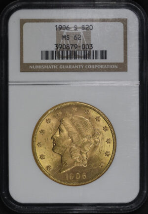 Obverse of this 1906-S Liberty Head $20 Type 3 NGC MS-62