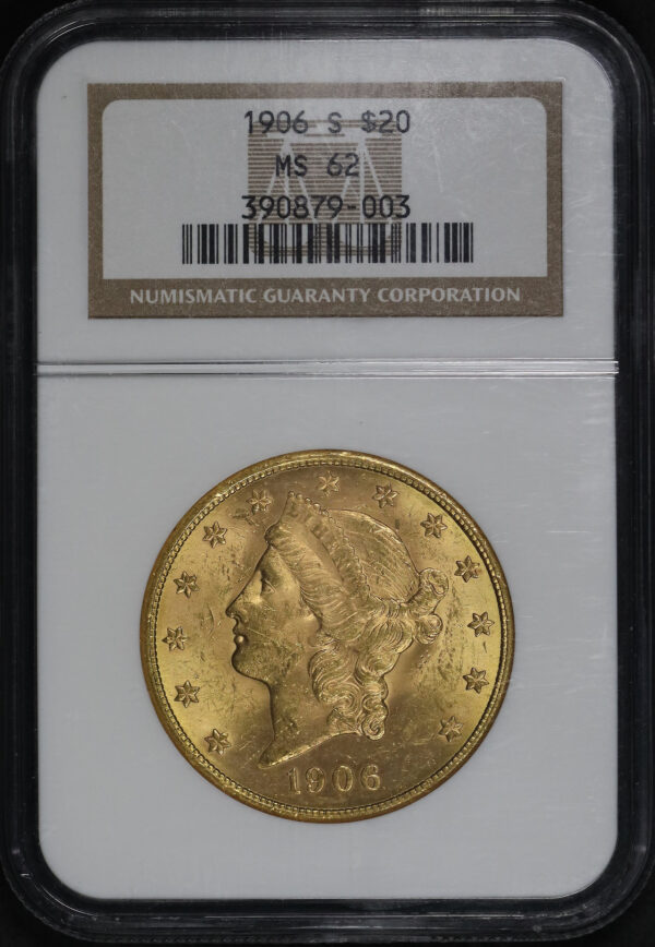 Obverse of this 1906-S Liberty Head $20 Type 3 NGC MS-62