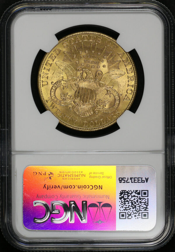 Reverse of this 1907 Liberty Head $20 Type 3 Liberty NGC MS-62