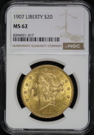 Obverse of this 1907 Liberty Head $20 Type 3 Liberty NGC MS-62