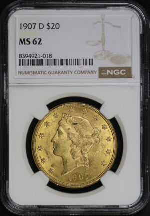Obverse of this 1907-D Liberty Head $20 Type 3 NGC MS-62