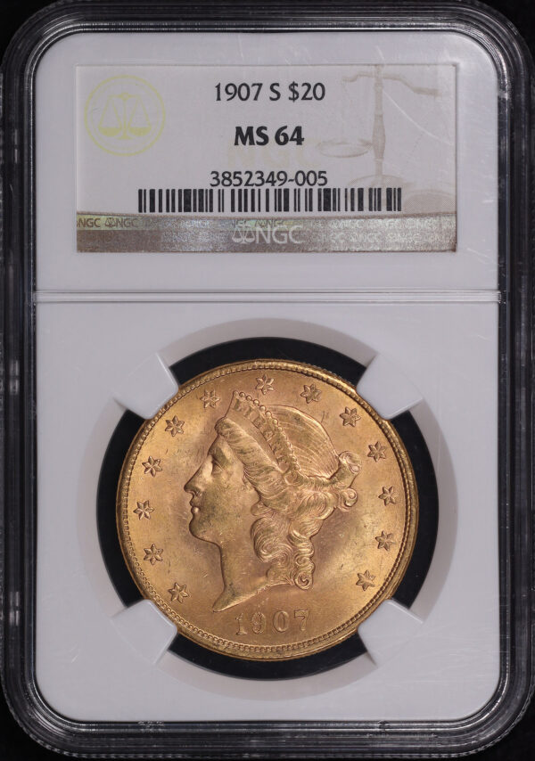 Obverse of this 1907-S Liberty Head $20 Type 3 NGC MS-64