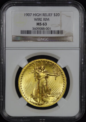 Obverse of this 1907 St. Gaudens $20 High Relief Wire Edge Rim NGC MS-63