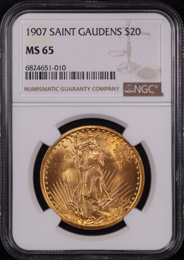 Obverse of this 1907 St. Gaudens $20 NGC MS-65