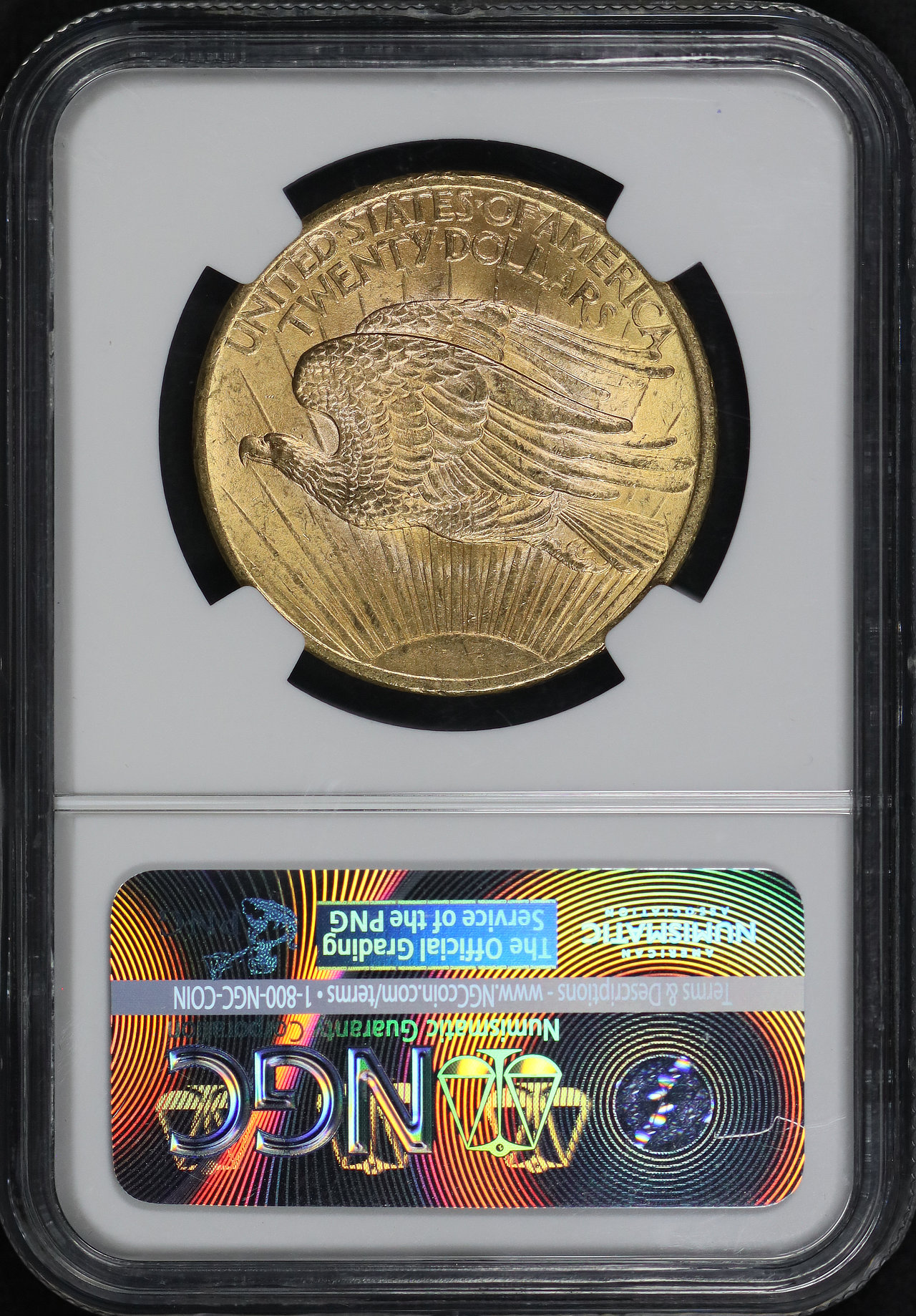 Reverse of this 1908 St. Gaudens $20 No Motto NGC MS-63