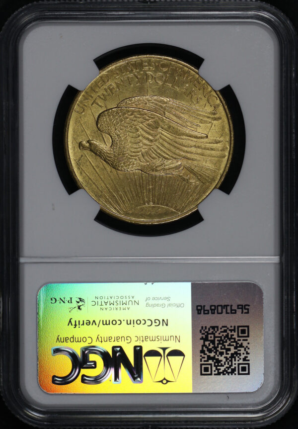 Reverse of this 1908 St. Gaudens $20 No Motto NGC MS-63