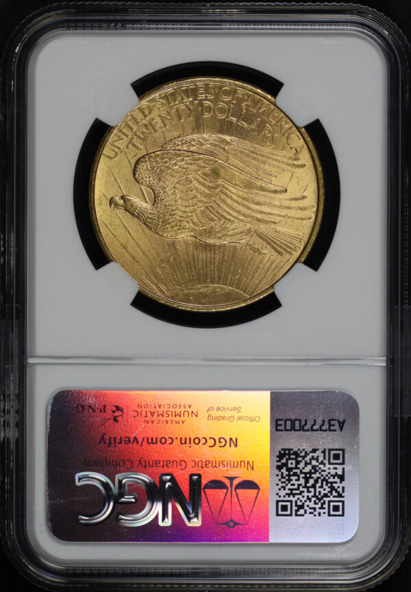 Reverse of this 1908 St. Gaudens $20 No Motto NGC MS-63