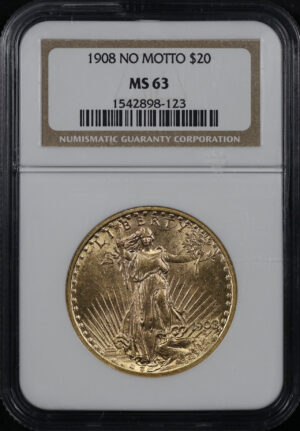 Obverse of this 1908 St. Gaudens $20 No Motto NGC MS-63