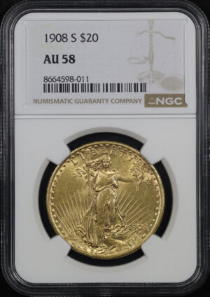Obverse of this 1908-S St. Gaudens $20 NGC AU-58