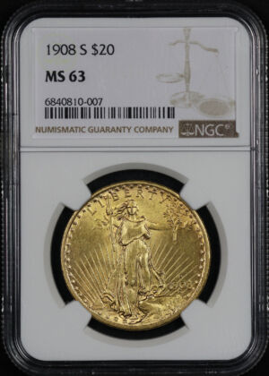 Obverse of this 1908-S St. Gaudens $20 NGC MS-63