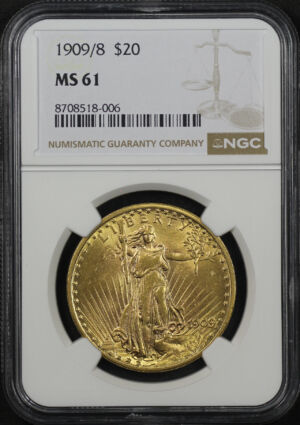 Obverse of this 1909/8 Liberty Head $20 NGC MS-61