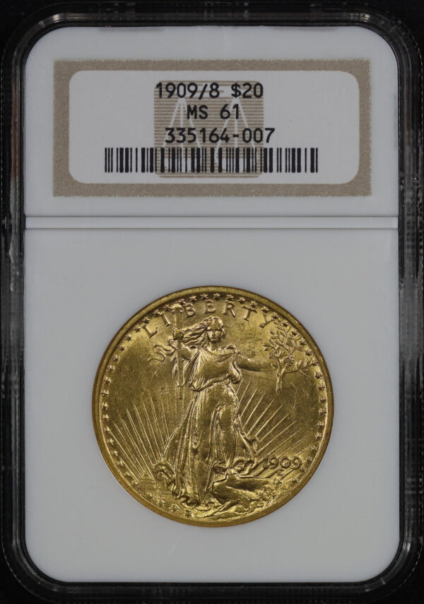 Obverse of this 1909/8 St. Gaudens $20 NGC MS-61