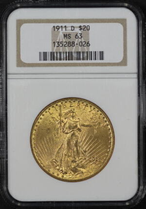 Obverse of this 1911-D St. Gaudens $20 NGC MS-63