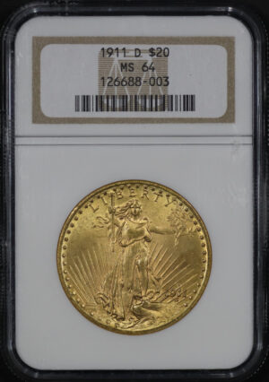 Obverse of this 1911-D St. Gaudens $20 NGC MS-64