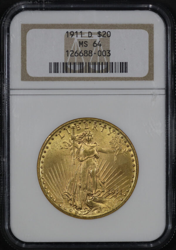 Obverse of this 1911-D St. Gaudens $20 NGC MS-64