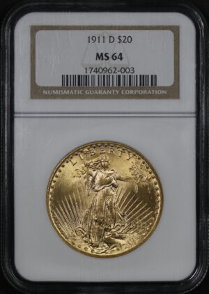 Obverse of this 1911-D St. Gaudens $20 NGC MS-64