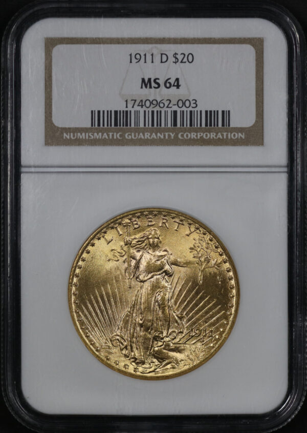 Obverse of this 1911-D St. Gaudens $20 NGC MS-64