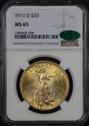Obverse of this 1911-D St. Gaudens $20 NGC MS-65 CAC