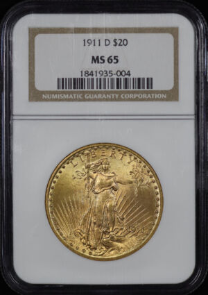 Obverse of this 1911-D St. Gaudens $20 NGC MS-65
