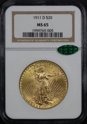 Obverse of this 1911-D St. Gaudens $20 NGC MS-65 CAC