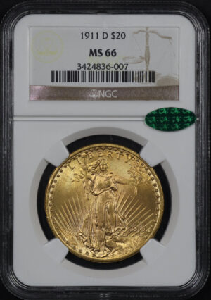 Obverse of this 1911-D St. Gaudens $20 NGC MS-66 CAC