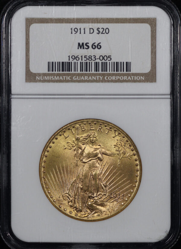 Obverse of this 1911-D St. Gaudens $20 NGC MS-66