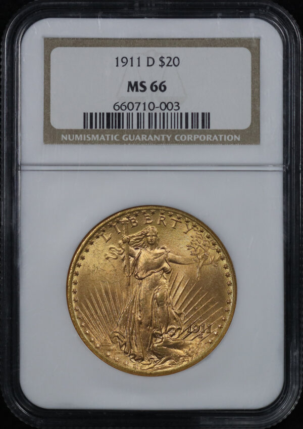 Obverse of this 1911-D St. Gaudens $20 NGC MS-66