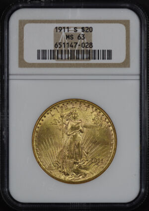 Obverse of this 1911-S St. Gaudens $20 NGC MS-63