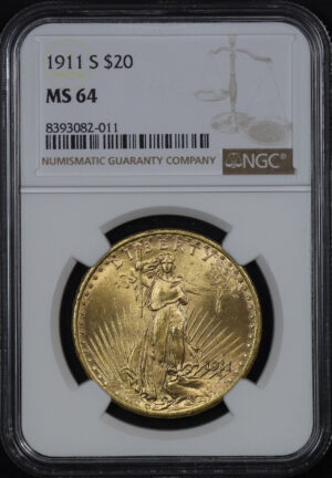 Obverse of this 1911-S St. Gaudens $20 NGC MS-64