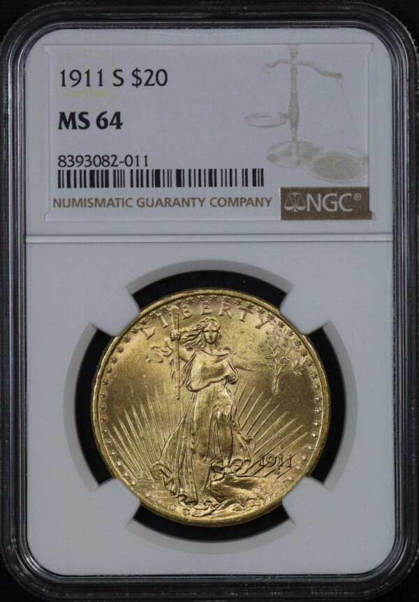 Obverse of this 1911-S St. Gaudens $20 NGC MS-64