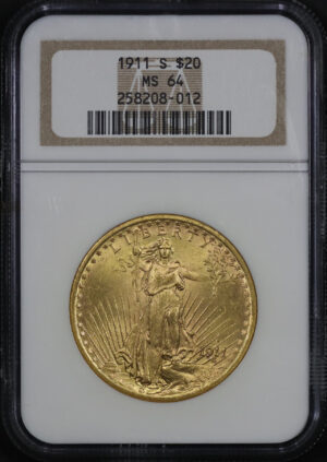 Obverse of this 1911-S St. Gaudens $20 NGC MS-64