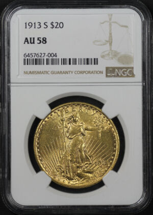 Obverse of this 1913-S St. Gaudens $20 NGC AU-58