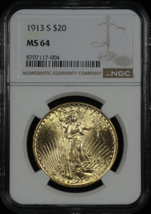 Obverse of this 1913-S St. Gaudens $20 NGC MS-64