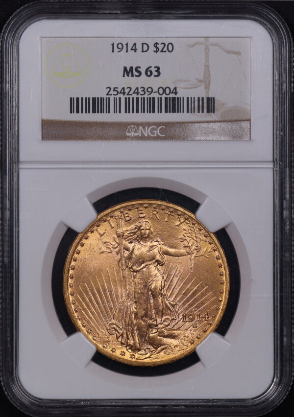 Obverse of this 1914-D St. Gaudens $20 NGC MS-63