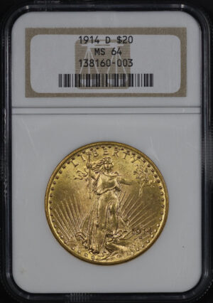 Obverse of this 1914-D St. Gaudens $20 NGC MS-64