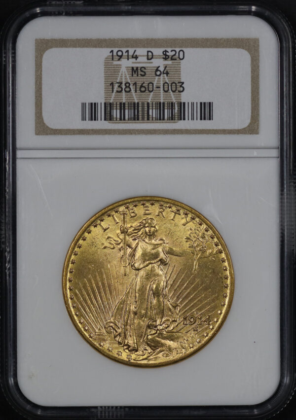 Obverse of this 1914-D St. Gaudens $20 NGC MS-64