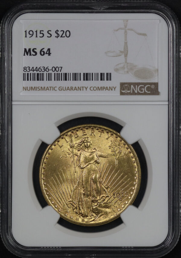 Obverse of this 1915-S St. Gaudens $20 NGC MS-64