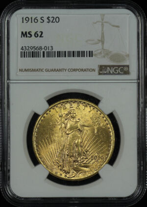 Obverse of this 1916-S St. Gaudens $20 NGC MS-62