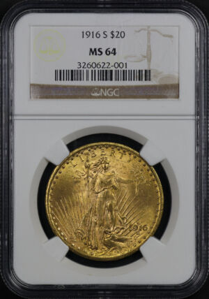 Obverse of this 1916-S St. Gaudens $20 NGC MS-64