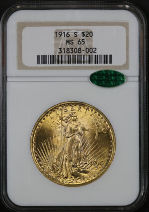 Obverse of this 1916-S St. Gaudens $20 NGC MS-65 CAC