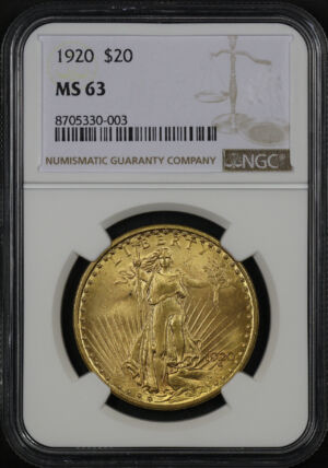 Obverse of this 1920 St. Gaudens $20 NGC MS-63
